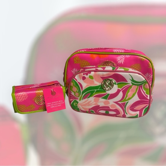 Macbeth Collection by  Margaret Josephs Handbags - Macbeth Collection by Margaret Josephs Pink/Green Cosmetic/Jewelry Travel Set